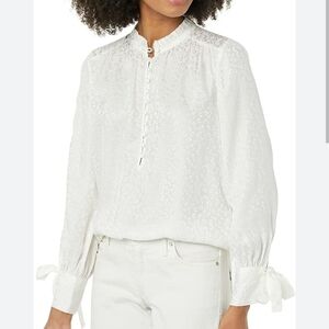 Rebecca Taylor Long Sleeve Cheetah Silk Jaquard Blouse